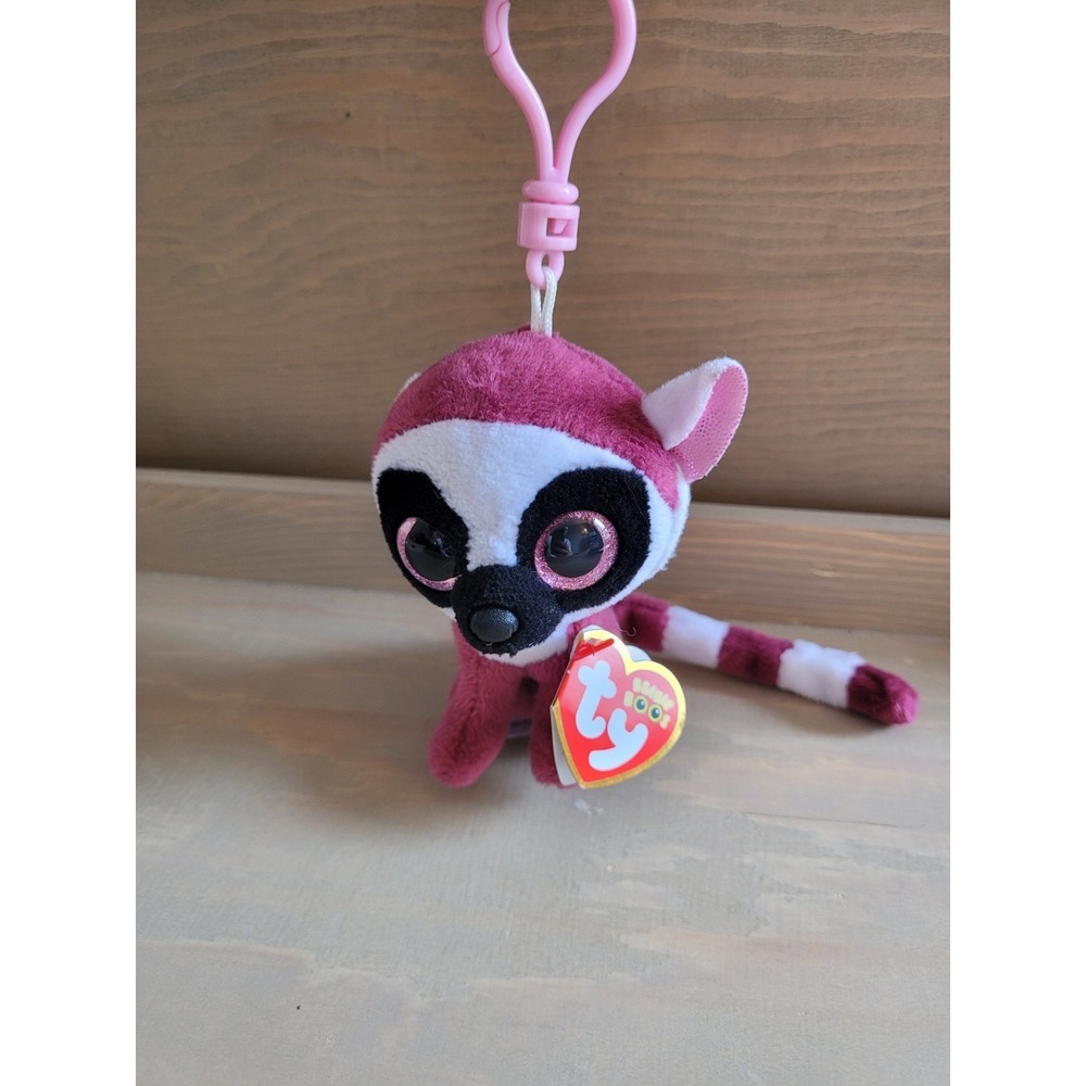 TY Beanie Boos - LEEANN the Pink Lemur (Glitter Eyes) (Plastic Key Clip)